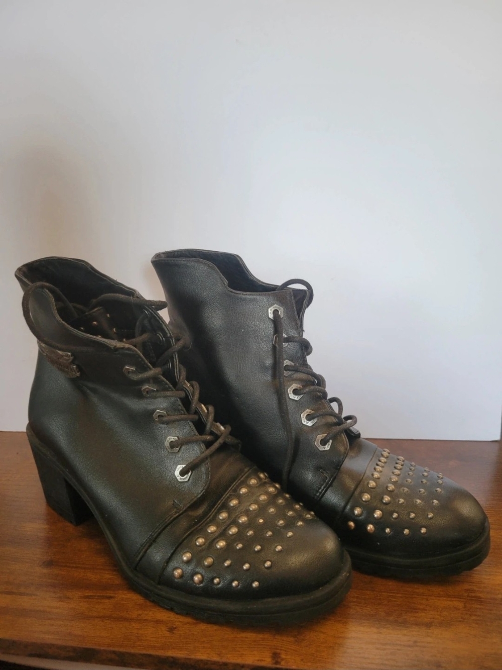 Black Studded Lace-Up Ankle Boots for Women
